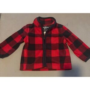 OshKosh B'gosh Baby Boys Red Black Buffalo Plaid Fleece‎ Jacket 9 12 Months